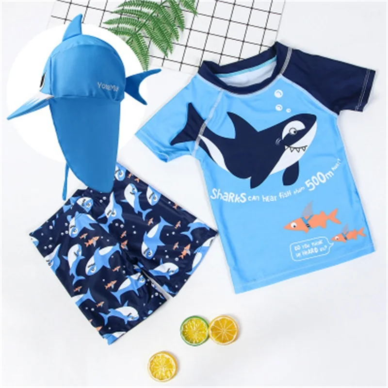 

2021 cute shark boy handsome baby split children's swimsuit sunscreen quick-drying boy suit middle and small children