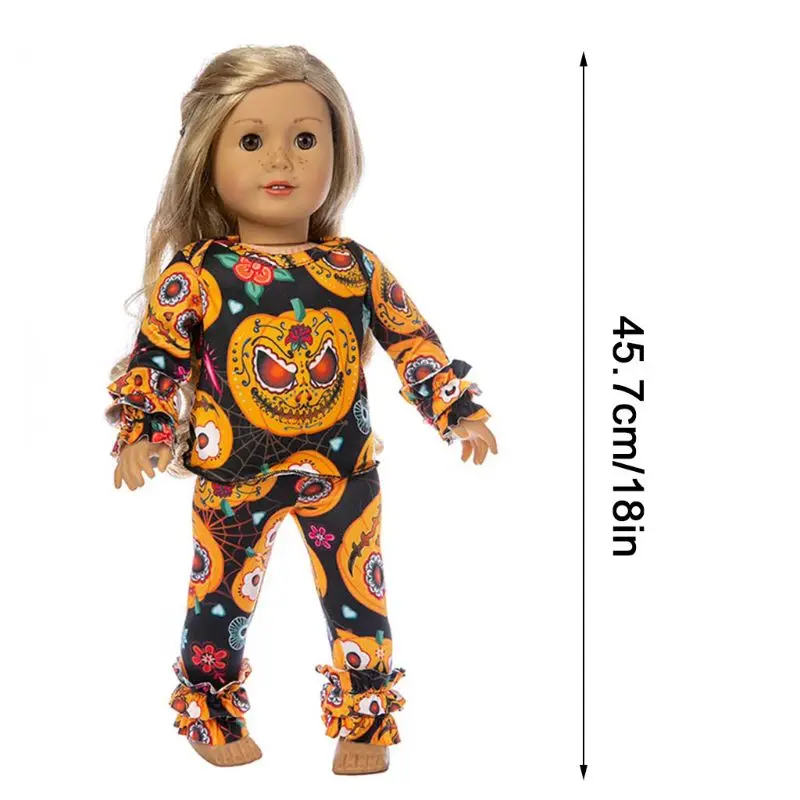 

Scary Halloween Series Clothes Suit Pumpkin Pattern Long Sleeve Top Pants for 18 Inches America Girl Doll Accessories