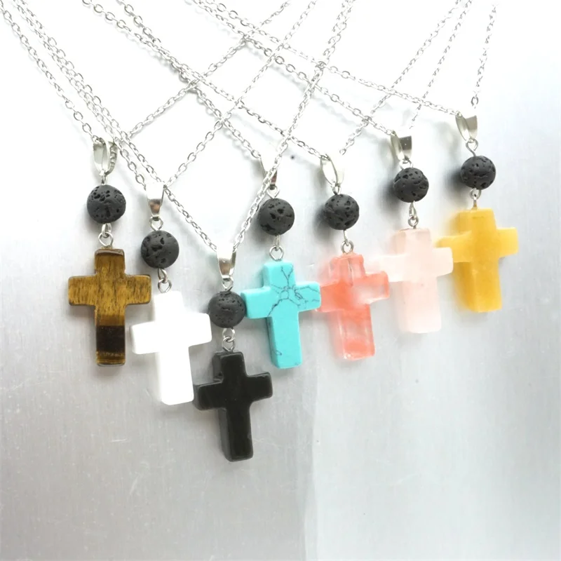 Подвеска из натурального камня с крестиком 8 мм черный лава арома диффузор