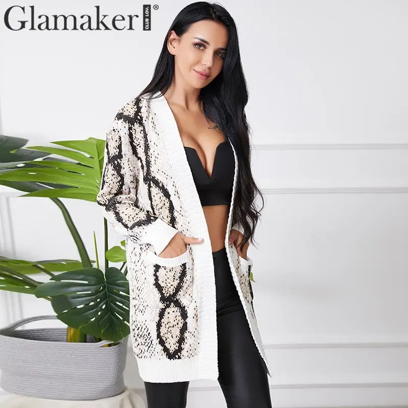 Glamaker Knit snake long sleeve sweater women Knitwear autumn cardigan coat fashion fall Sweater streetwear warm outwear winter |