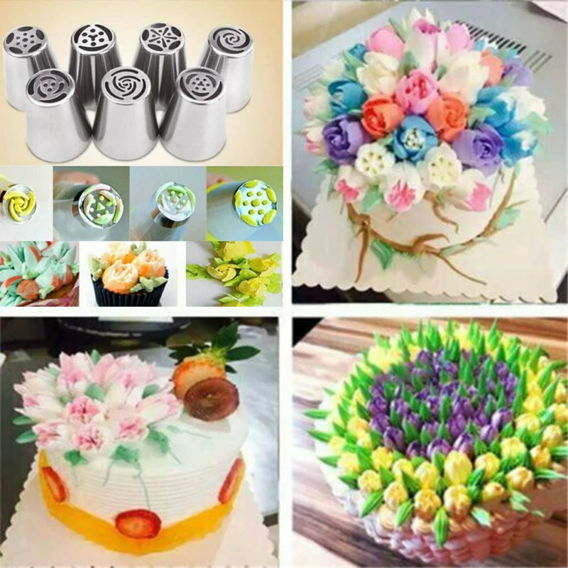 

Leaf Flower Piping Decor Tools 7pcs Russian Topper Tips Cake Baking Icing Nozzle