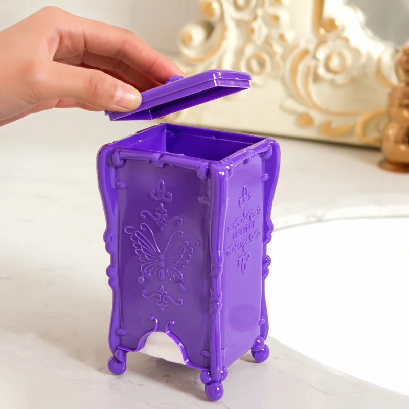 

European Retro Cotton Storage Box Vertical Cotton Box Transparent Plastic Makeup Remover Cotton Box Dust Tissue Box Tissue Box