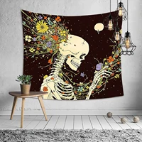 small moon starry sky flower kiss skull tapestry black witchcraft wall hanging cloth carpet tapestries ceiling room home decor