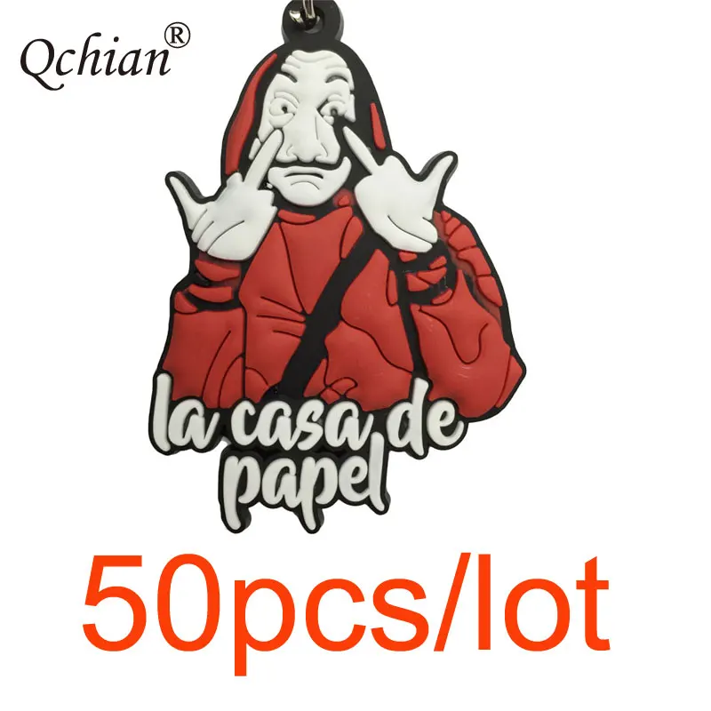 50pcs 100 шт. 20 штук 10 шт. House Of paper денег, кольца для ключей, брелки с La Casa De Papel Сальвадор Дали цепочка для ключей Для женщин Для мужчин, подарок на Рождество - Цвет: 50pcs