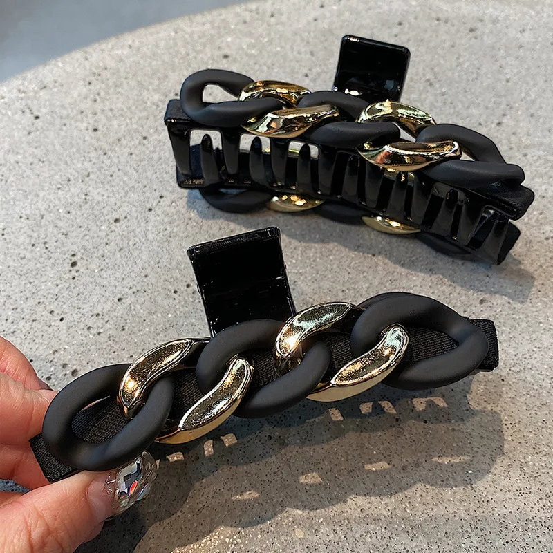 

Новая металлическая цепочка акриловая заколка для волос для женщин модная заколка для волос большого размера Заколка-краб для волос зажим ...