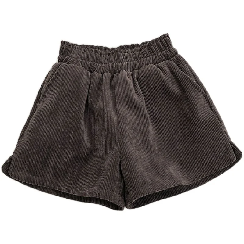 

Korean Style Winter Shorts Women High Waist Short Skirt Vintage Autumn Corduroy Solid Wide Leg Elastic A-line ropa mujer