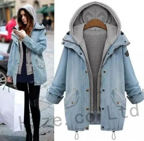 

Женская джинсовая куртка с капюшоном, облегающая Зимняя парка, верхняя одежда