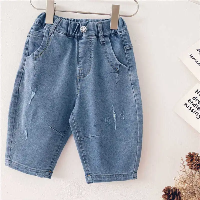 

Boys Denim Shorts 2021 Summer New Children's Stretch Denim Pants Five-point Pants Summer Korean Ins Fashion Baby Girl Short Jean