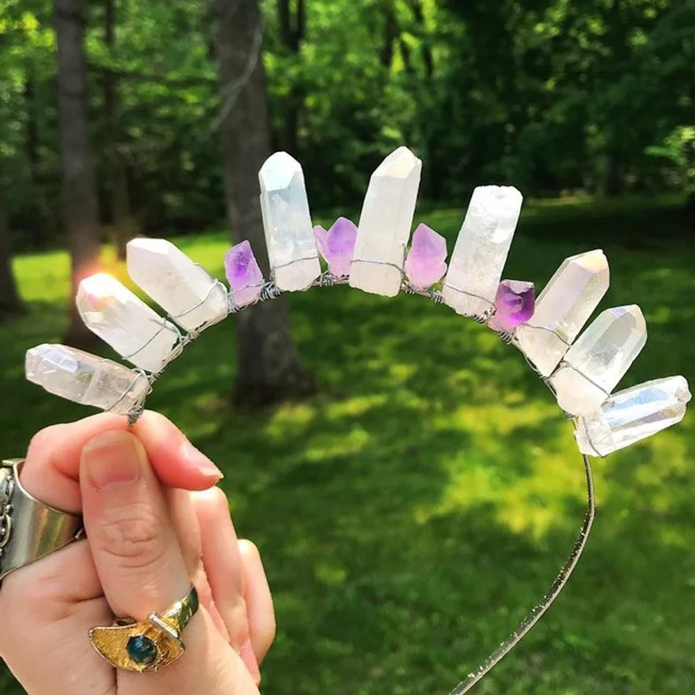 

Festival Aura Quartz A methyst Crystal Headband Crown Hairband