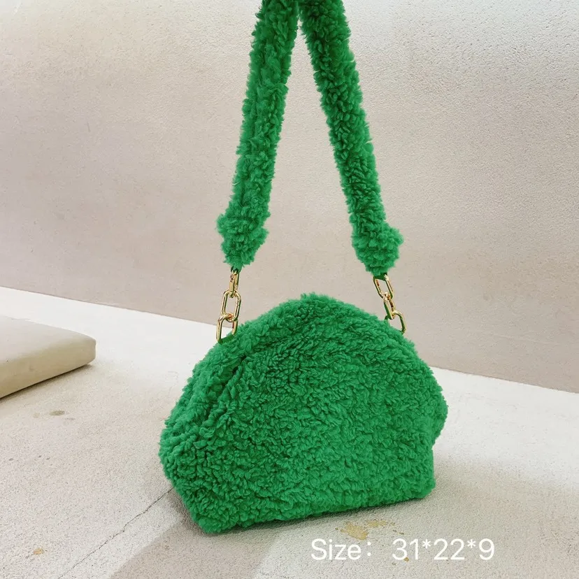

Winter Fashion Lambswool Women Shoulder Bag Luxury Faux Fur Shell Bag Soft Plush Female Messenger Handbag Girl Shopper Bag