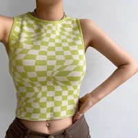 boozrey y2k vest with lattice women fashion contrast color slim sleeveless round neck woolen vest top womens new 2021