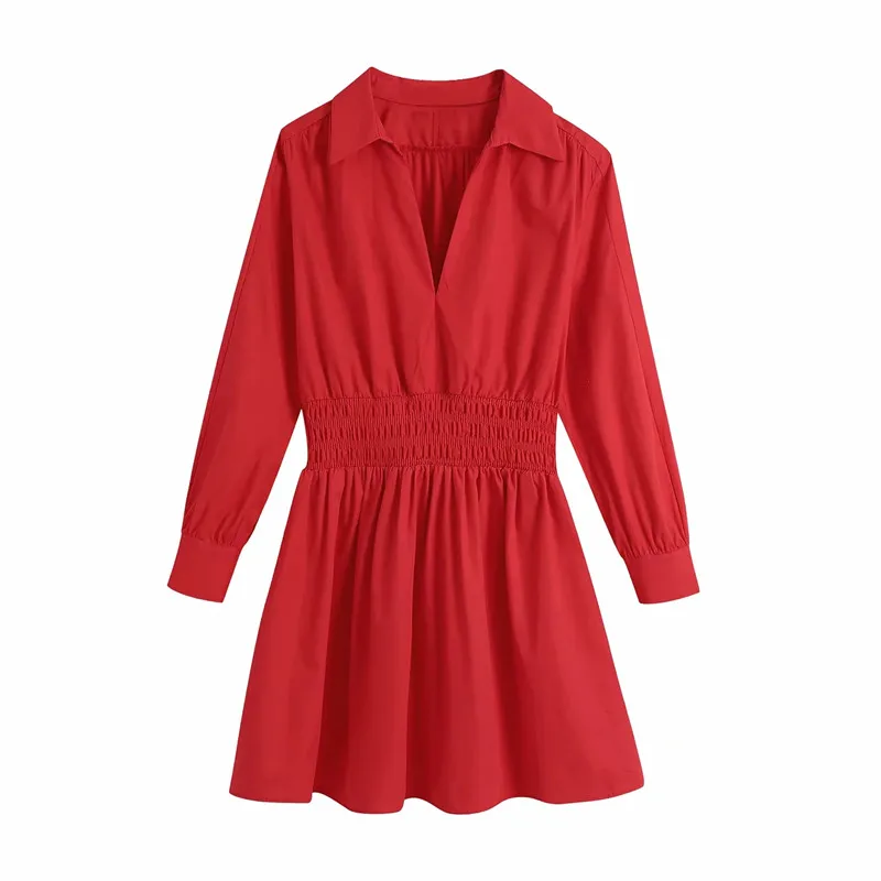 

Новинка лета 2021, женская одежда ZA, модное милое красное простое универсальное мини-платье из поплина в европейском и американском стиле