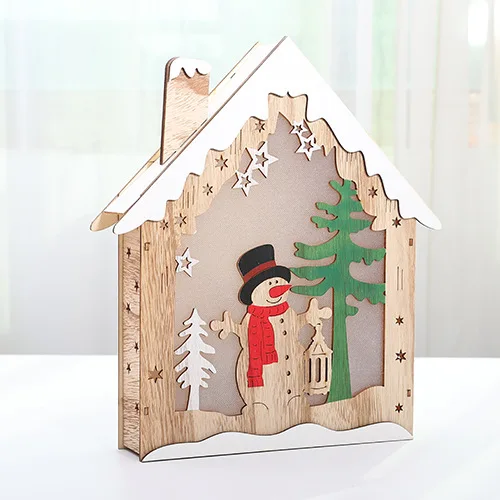 House snowman Светящийся деревянный Рождественский Санта-Клаус Снеговик, домик с пентаграммой, круглый Рождественский кулон, висячие украшения - Цвет: House snowman