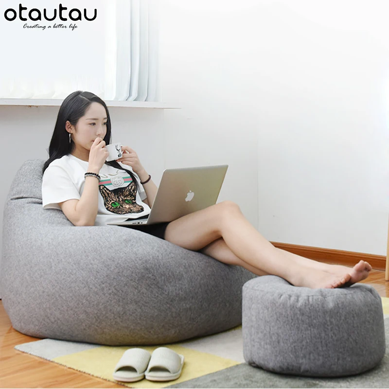 

Linen Bean Bag Chair with Filling Beanbag Pouf Ottoman Footstool Tatami Round Stool Futon Puff Relax Lounge Furniture