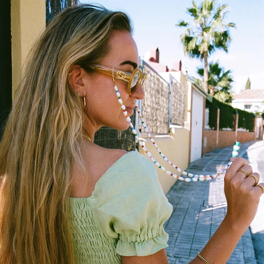 

Baroque Natural Pearl Sunglasses Mask Glasses Chain 2021 Boho Rainbow Colors Beads Accessories Necklace for Women Jewelry Gift