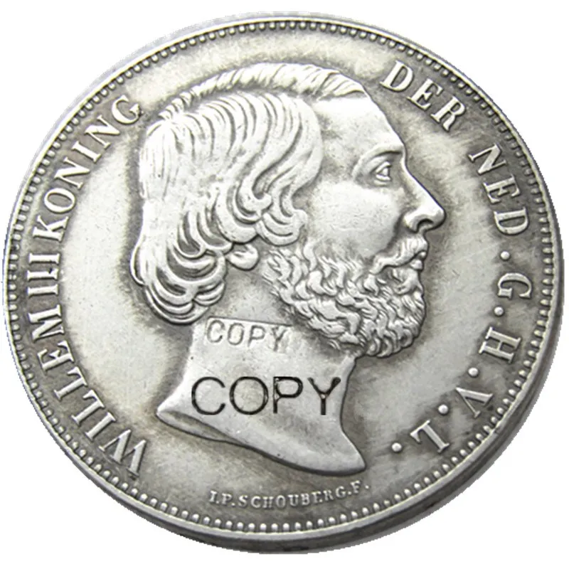 

Netherlands 6pcs 1852-1873 2 1/2 Gulden Willem lll Silver Plated Copy Coin