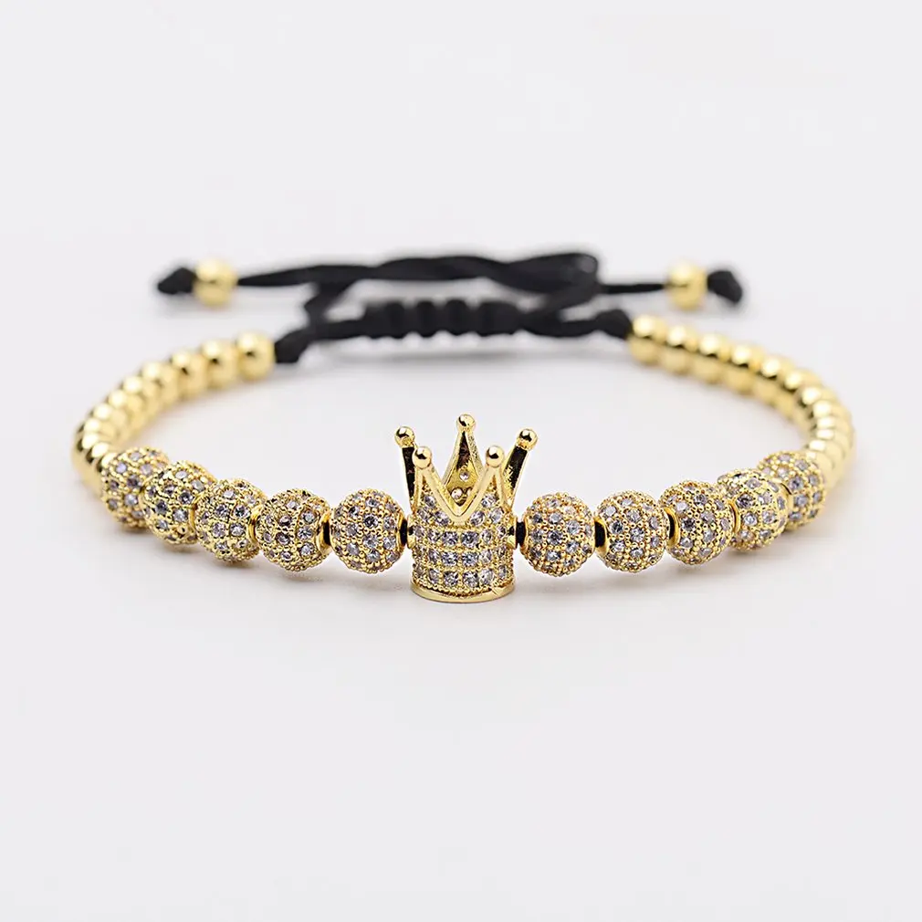 ЦИРКОНИЕВЫЕ мужская длинная браслет золотая корона в форме короны 6 мм Циркон