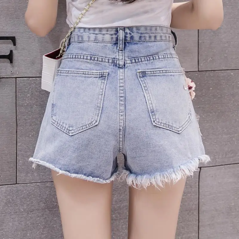 Женские ковбойские джинсовые шорты повседневные с широкими штанинами дырками
