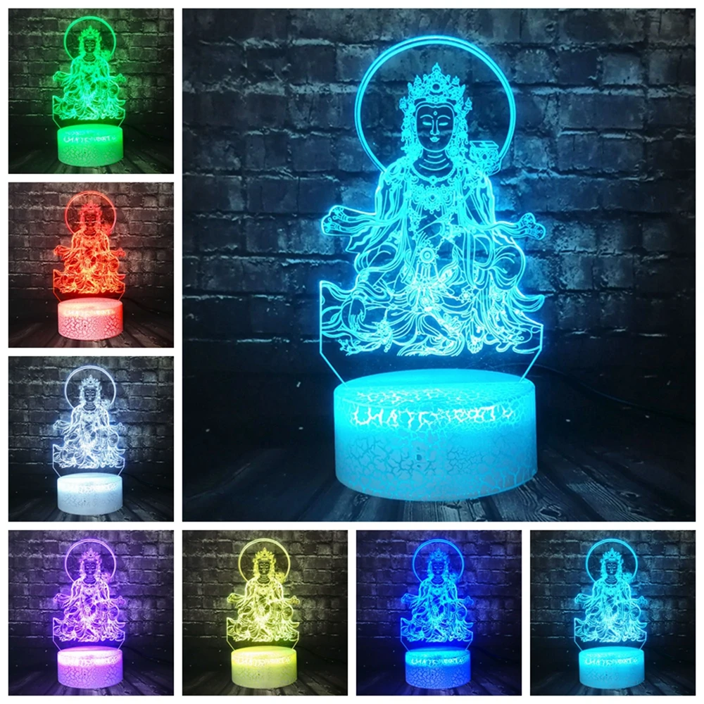 Светодиодный ночник религиозные верования 3D популярная Avalokitesvara лампа Будды домашний декор трещина Иллюзия для настроения Лава праздник друг подарок