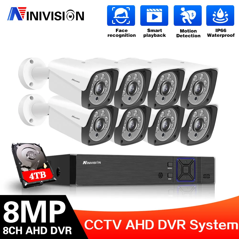 

4K 8CH CCTV Face Camera Set Outdoor Waterproof AHD Security Camera Video Surveillance System Kit 8MP XMEYE DVR Kit 8 Channel