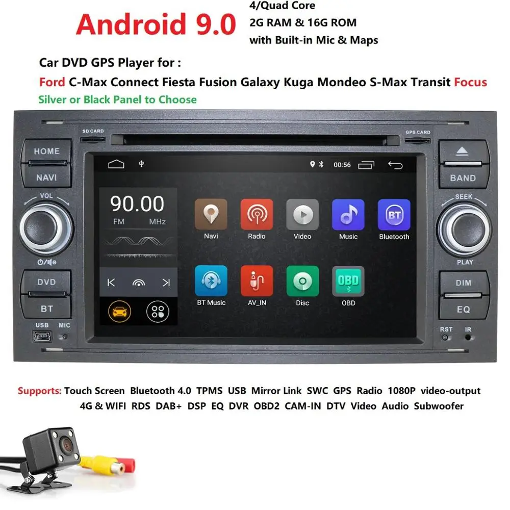 2din Android 9 0 четырехъядерный dvd плеер для автомобиля DAB + In Dash Ford Transit Focus Connect S MAX Kuga Mondeo