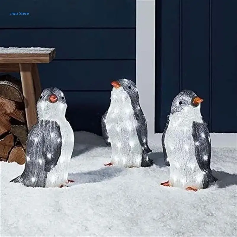 3 Pcs/Set Light-Up Penguin Christmas Decorations Glowing Brightening Holiday Ornaments with LED Mini Lights | Дом и сад