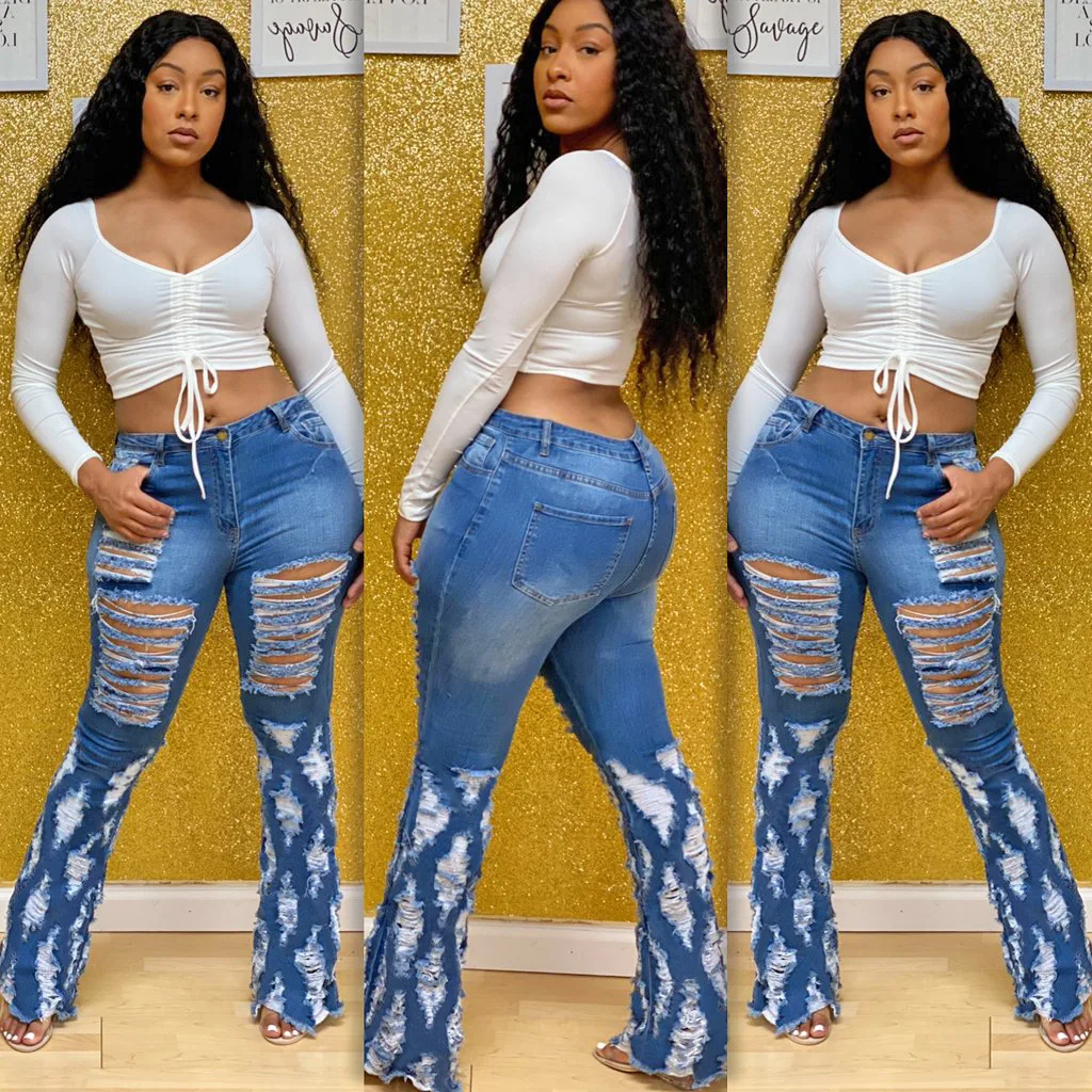 

2020 New Mom Jeans For Women Blue Skinny Jean Femme High Waist Large Size Flare Pants Long Jeans Woman Streetwear Pantalones
