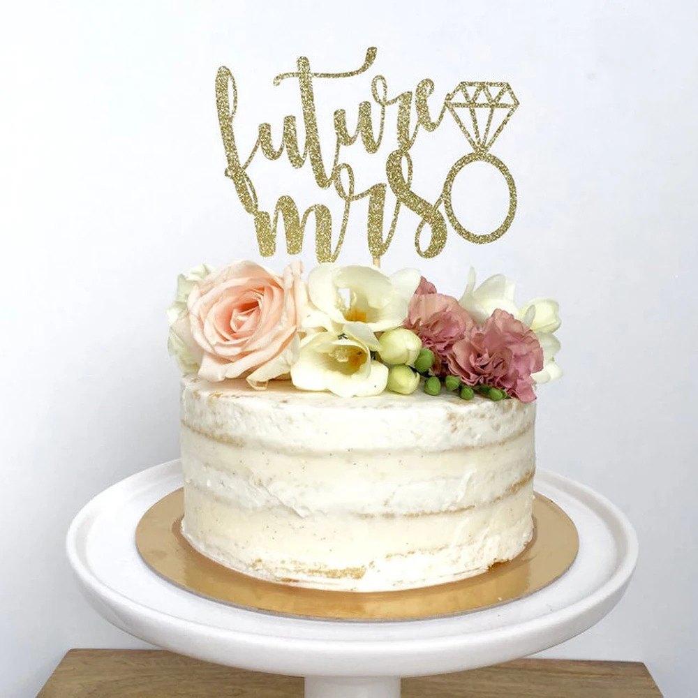 Будущая миссис торт Топпер с бриллиантом Mr & Mrs свадебный персонализировать
