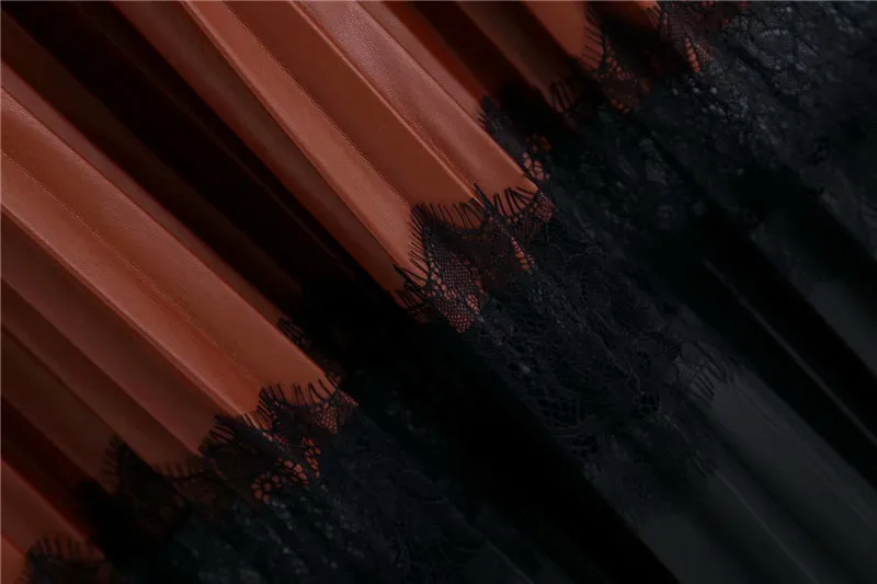 Коричневое платье элегантное женское черное кружевное лоскутное плиссированное