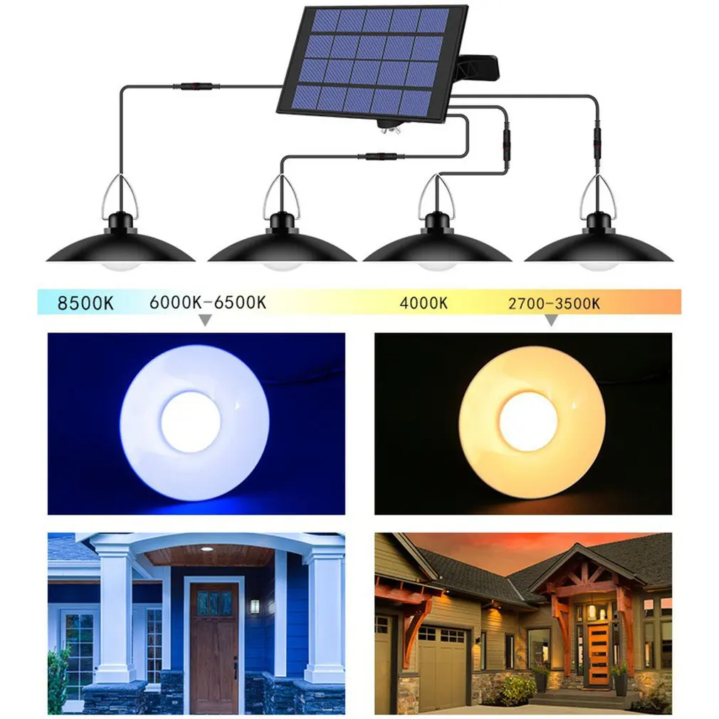 

IP67 Waterproof Four Head Solar Pendant Light Outdoor Indoor Solar Lamp With Cable Suitable For Courtyard Garden Camping Lamp