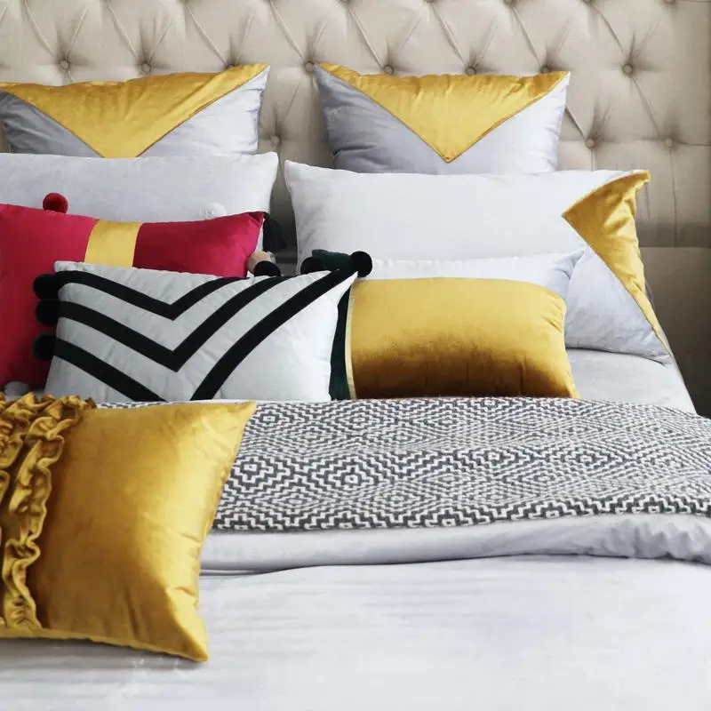 

42 4pcs Silk velvet Duvet Cover Sets King Queen Size Bedding Sets Pillowcases yellow bed cover Bed Linen pillowcase throw pillow
