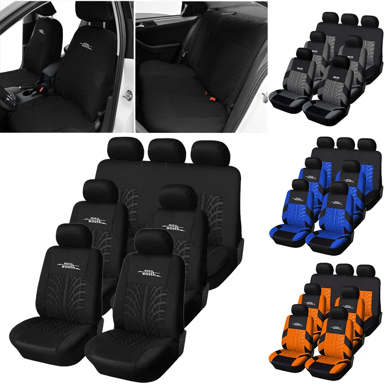 

7PCS Track Detail Style Car Seat Covers Set Polyester Fabric Universal Fits Most Cars Covers Car Seat Protector