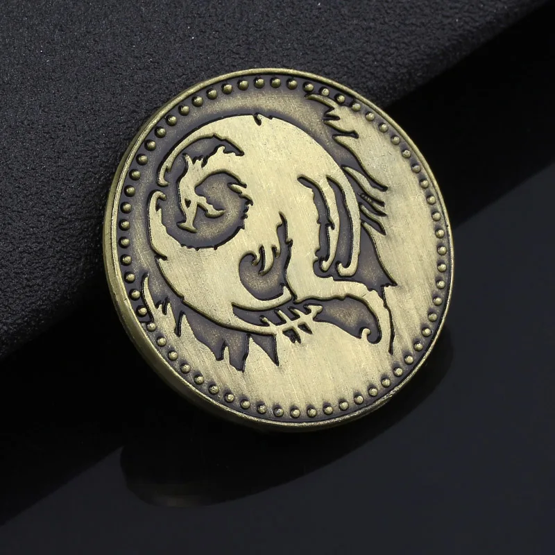 The Elder Scrolls Online Elsweyr Coin Keychain Drago Logo Ancient Bronze Key Chain for Women Men Fans Souvenir Jewelry Gift
