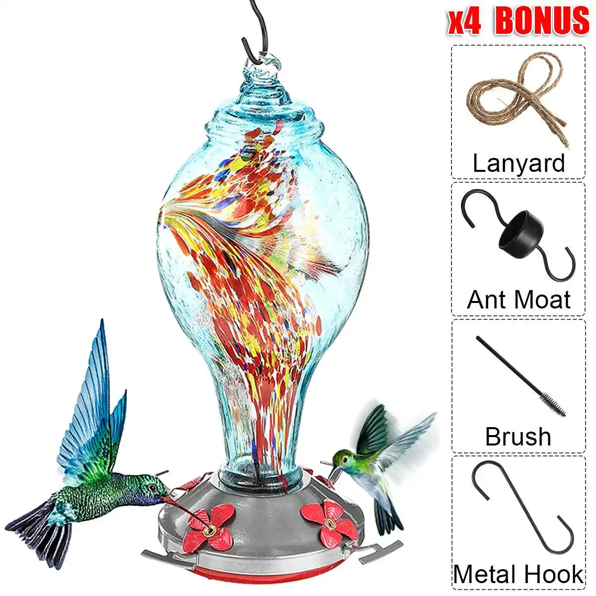 

Hand Blown Glass Bird Feeder Colorful Hummingbird Pet Feeder Drinker Water Feeding Bowl for Yard Outdoor Parrot Bird Accessories