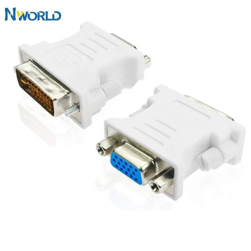 

Hot Sell 2PCS DVI-I 24+5 Male To VGA HD15 Female Adapter Gold Plated For Gaming, DVD, Laptop, HDTV And Projector