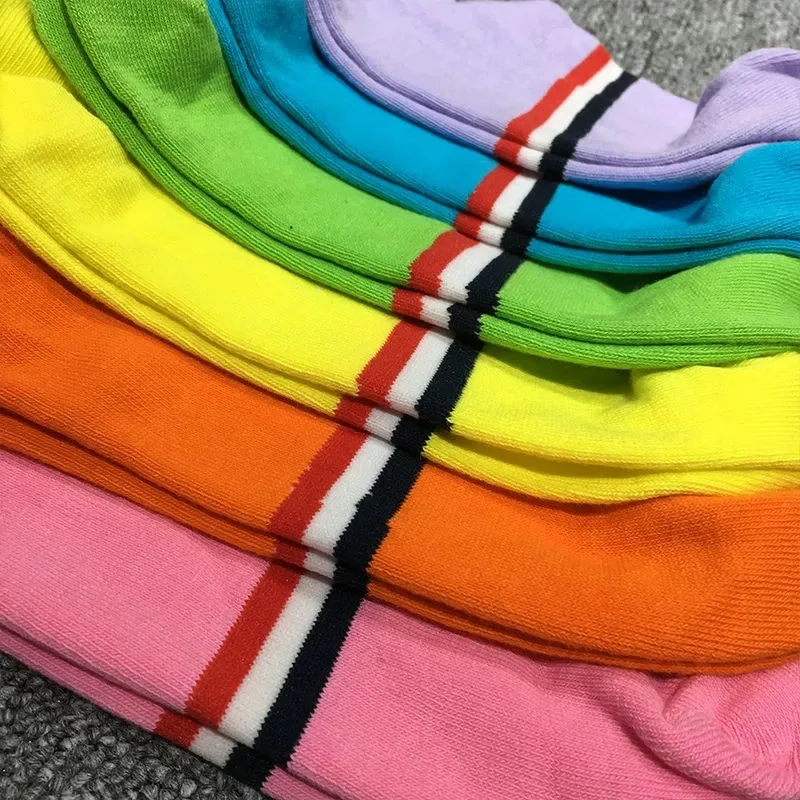 

TB THOM Brand Socks Men Women Cotton Low Cut Iridescence No Show Sport Women Crew Socks 6 Pairs Solid Striped High Quality