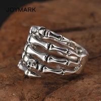 s925 silver skull hand bone finger ring sterling silver fashion jewelry multiple sizes punk style skeleton ring for men women