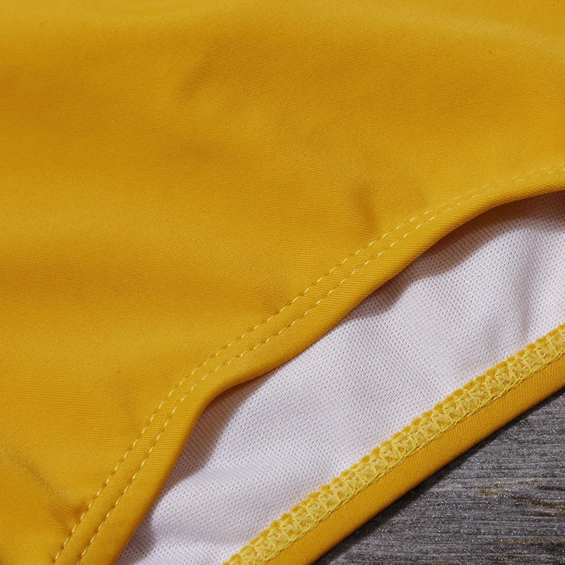 

2021 New Beach Bathing Suits Yellow And Lemon Print Mid-Waist Bikini Sets Swimsuit Women Sexy Lace Up Two Pieces Swimwear Summer