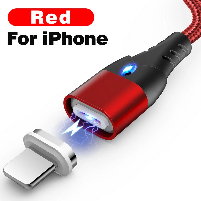 For iPhone Red 2 м Магнитный кабель для быстрой зарядки 3 А для iPhone SR XS samsung S8, зарядное устройство для быстрой зарядки 3,0 Micro usb type C, магнитный шнур для зарядки телефона - Цвет: For iPhone Red