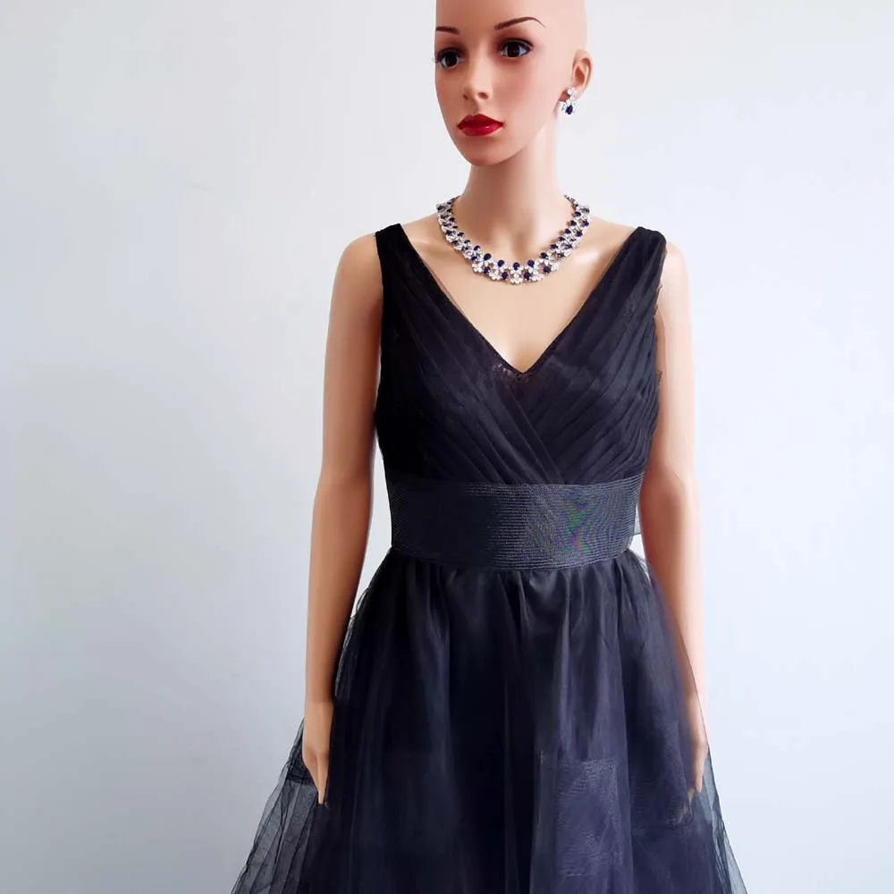 

2021 new fashion luxury retro blue flowers zircon necklace earring set,wedding bridel dinner banquet dress jewelry free shipping