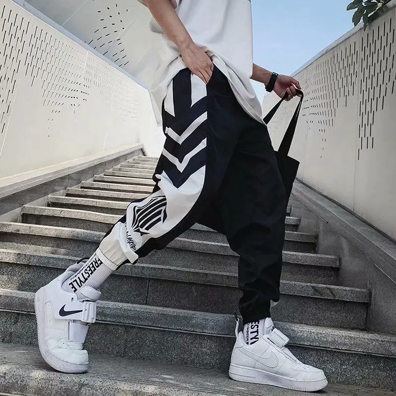 Осенние мужские брюки до щиколотки в стиле хип-хоп свободные джоггеры с принтом