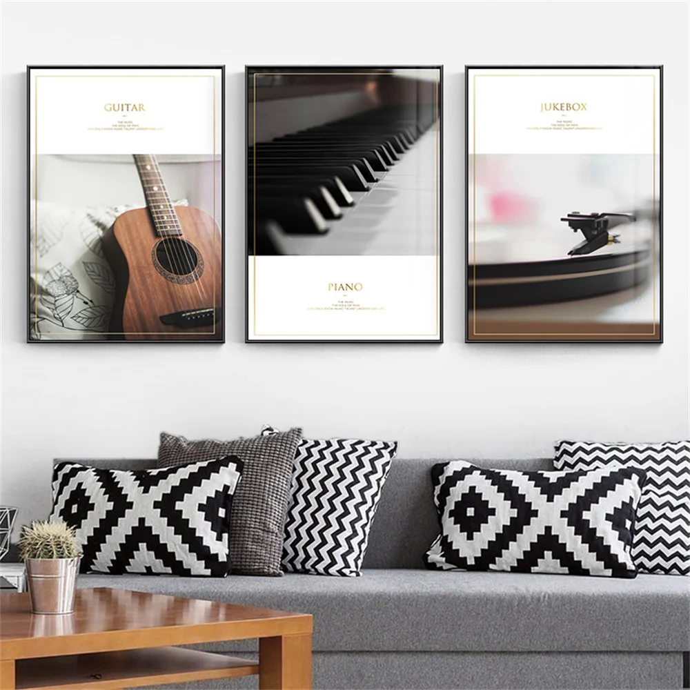 

Nordic Guitar Piano Phonograph Canvas Painting Musical Instruments Art Print Quotes Wall Art Poster Modern Picture Home Decor