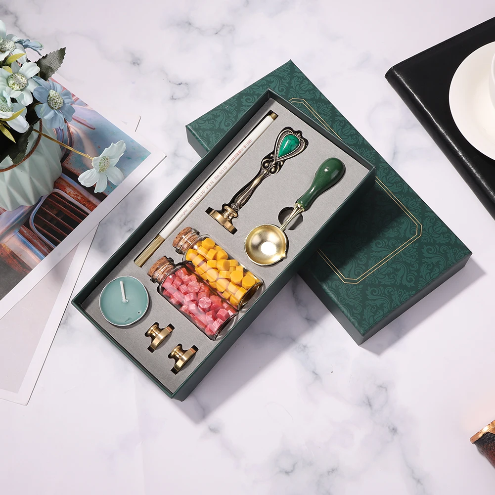 

10Pcs Storage Box Kit with Sealing Wax Tablet Beads Spoon Stamp Set DIY Craft Scrapbooking Party Invitation Letter Card Tools