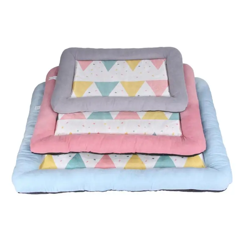 Rectangle Pet Bed Thickened Ice Silk Cotton Soft Comfort Pad Puppy House Nest Summer Sleeping Supplies (Blue Size L) | Дом и сад