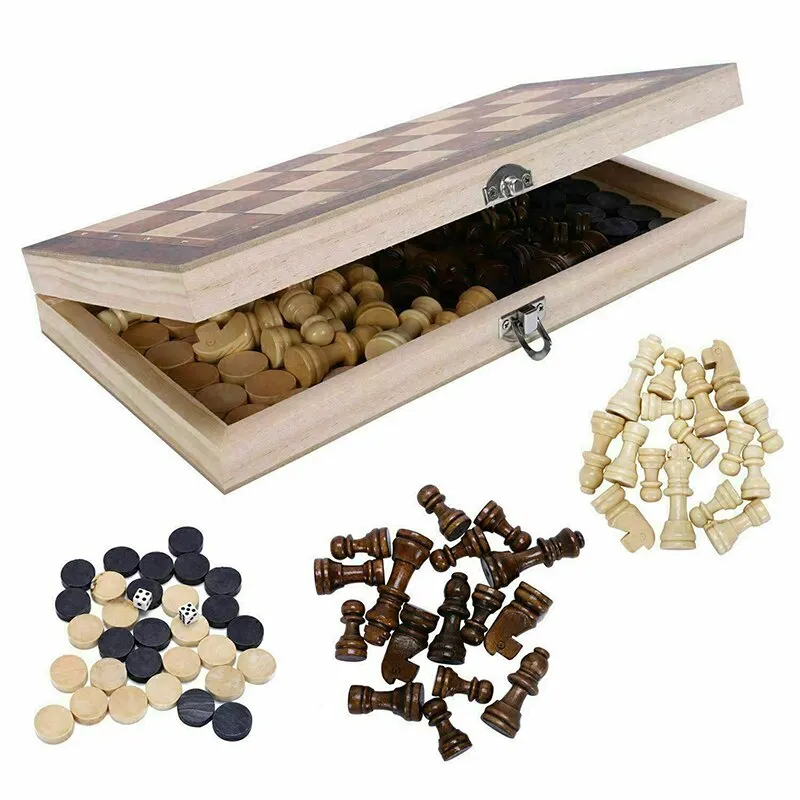 

3 IN 1 Wooden International Chess Set wooden Chess Board games Checkers Puzzle game engaged Birthday gift For kids ajedrez