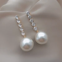 2021 new style temperament fashion design sense long rhinestone tassel earrings female retro pearl earrings