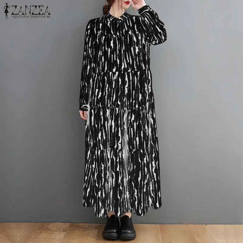 

Full Sleeved Dress Party Kaftan Maxi Dress Oversized Casual Dresses Bohemian Loose Casual Elegant Vestidos ZANZEA Autumn Women
