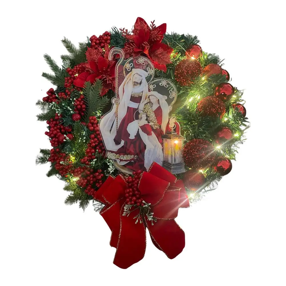 

2022 священный Рождественский венок с подсветкой, искусственные подвесные украшения, украшения на стену входной двери, венок на рождественск...