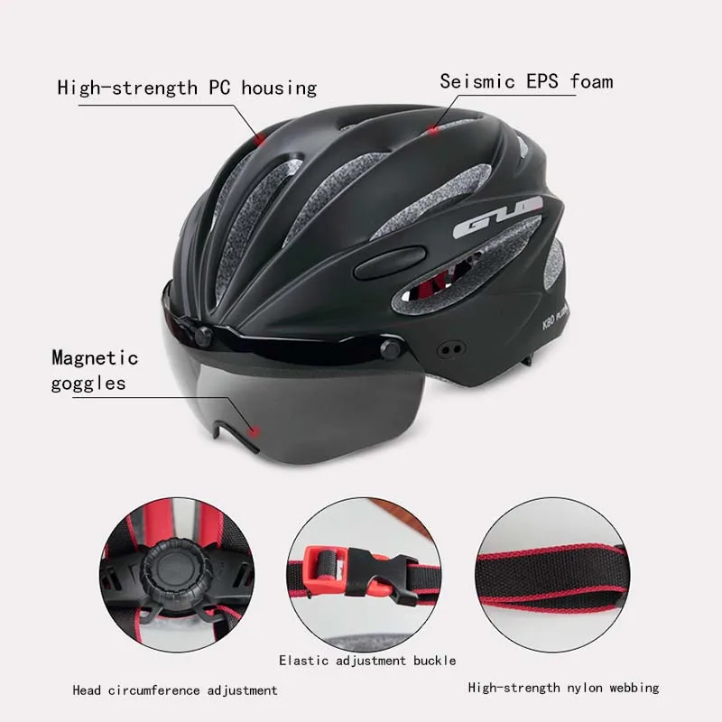 

Mountain road bike goggles glasses riding helmet safety bicycle equipment compatible with myopia glasses with magnetic goggles