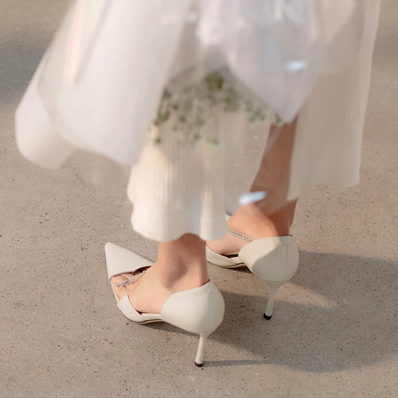 

Rizabina Size 34-41 Women Sandals Real Leather Sexy Crystal Pointed Toe High Heel Summer Shoes Woman Party Office Lady Footwear